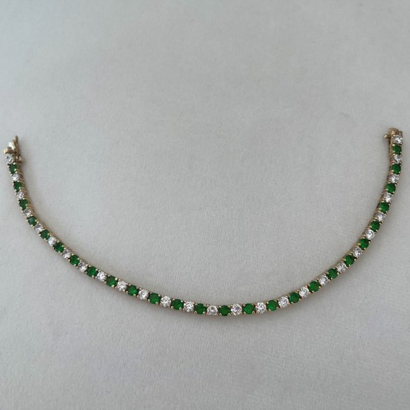 Ross Simons sterling silver 925 gold vermeil tennis link emerald CZ bracelet - Picture 2 of 11